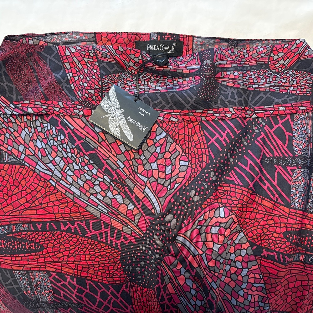 Pineda Covalin Red Dragonfly Poncho 100%silk - Picture 3 of 4